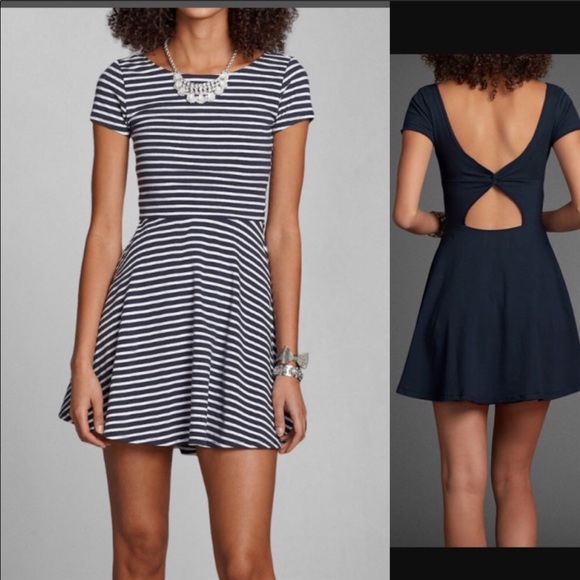 Abercrombie & Fitch Dresses & Skirts - A&F Striped Navy/White Fit & Flare Skater Dress M